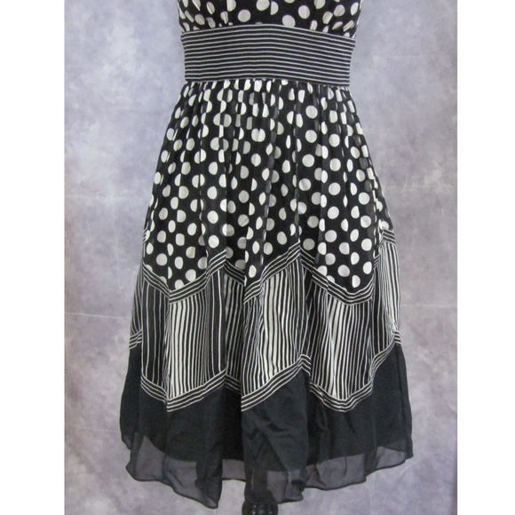 BCBGMaxAzria Silk Halter Dress Polka Dots & Stripe - Picture 3 of 7